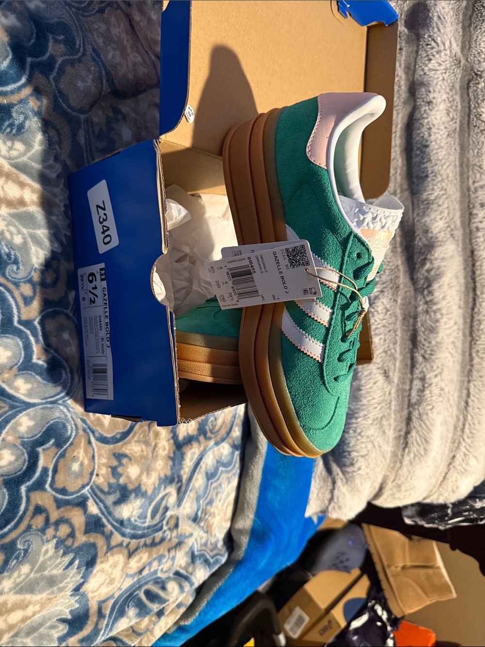 adidas Kids Teal Suede Sneakers with Pink Heel and White Stripes